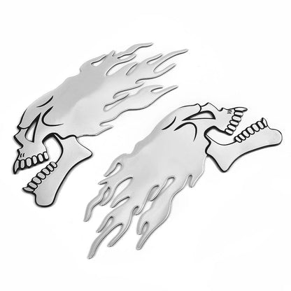 2pcs 3D Car Sticker Badge Decal Emblem Flaming Gel Skull for Motorbike