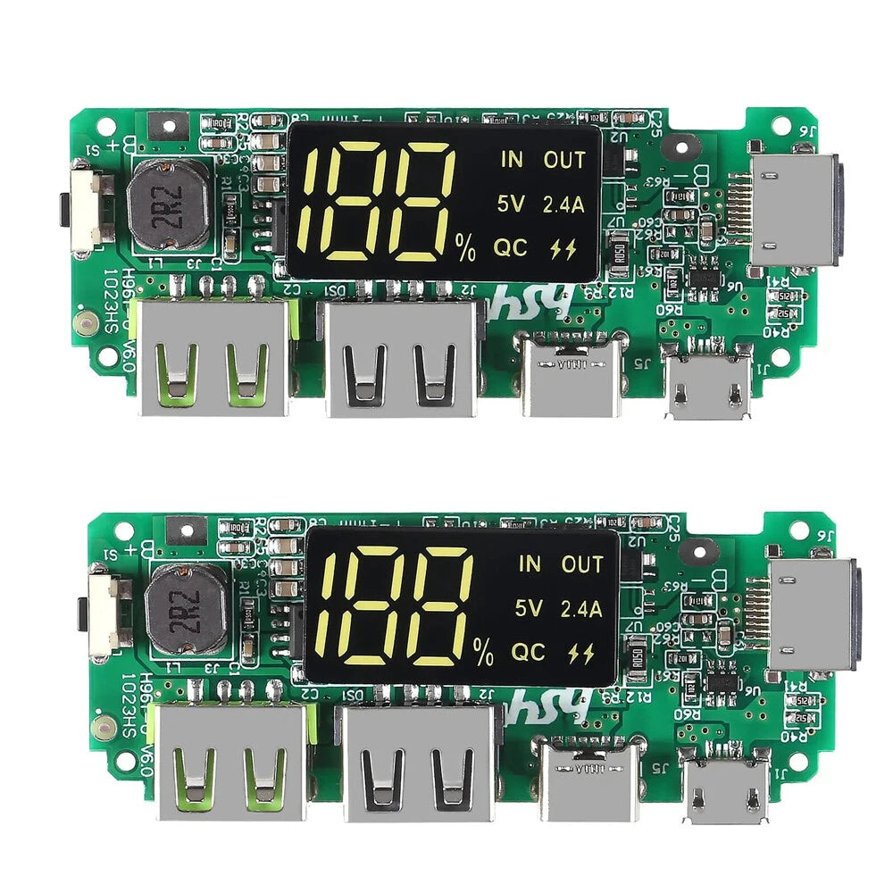 2X Lithium Battery Charger Board LED Dual USB 5V 2.4A Micro/Type-C Module