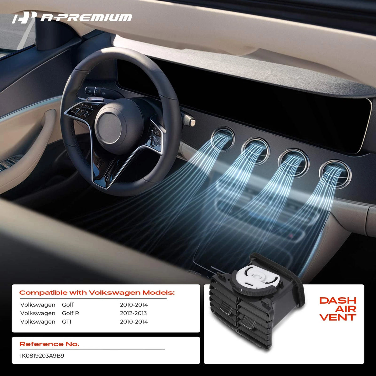 Front Dash Air Outlet Vent for Volkswagen Golf GTI (2010–2014) 1K0819203A9B9