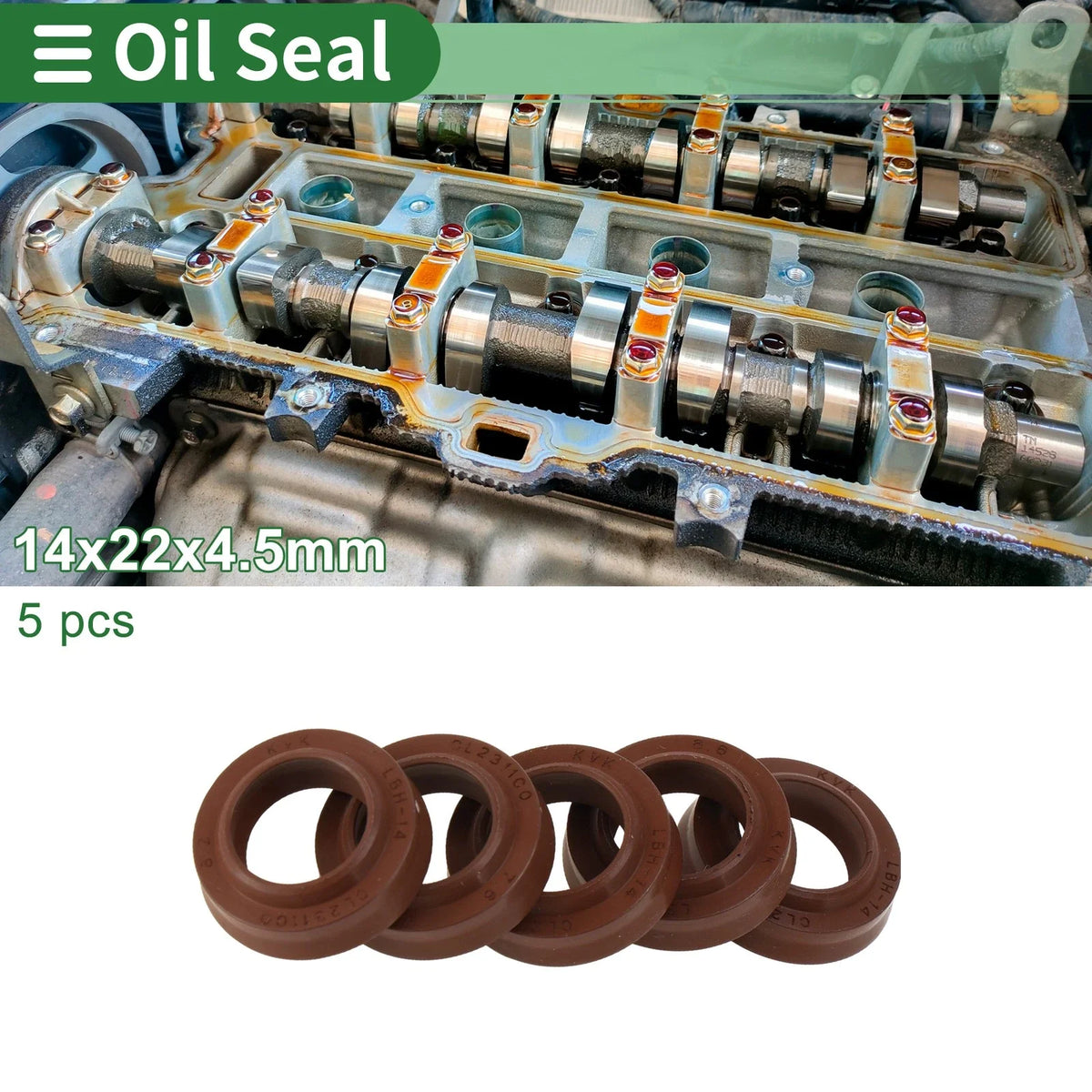 Set of 5 Oil Seal Rotary Shaft Seal FKM Rubber 14x22x4.5mm