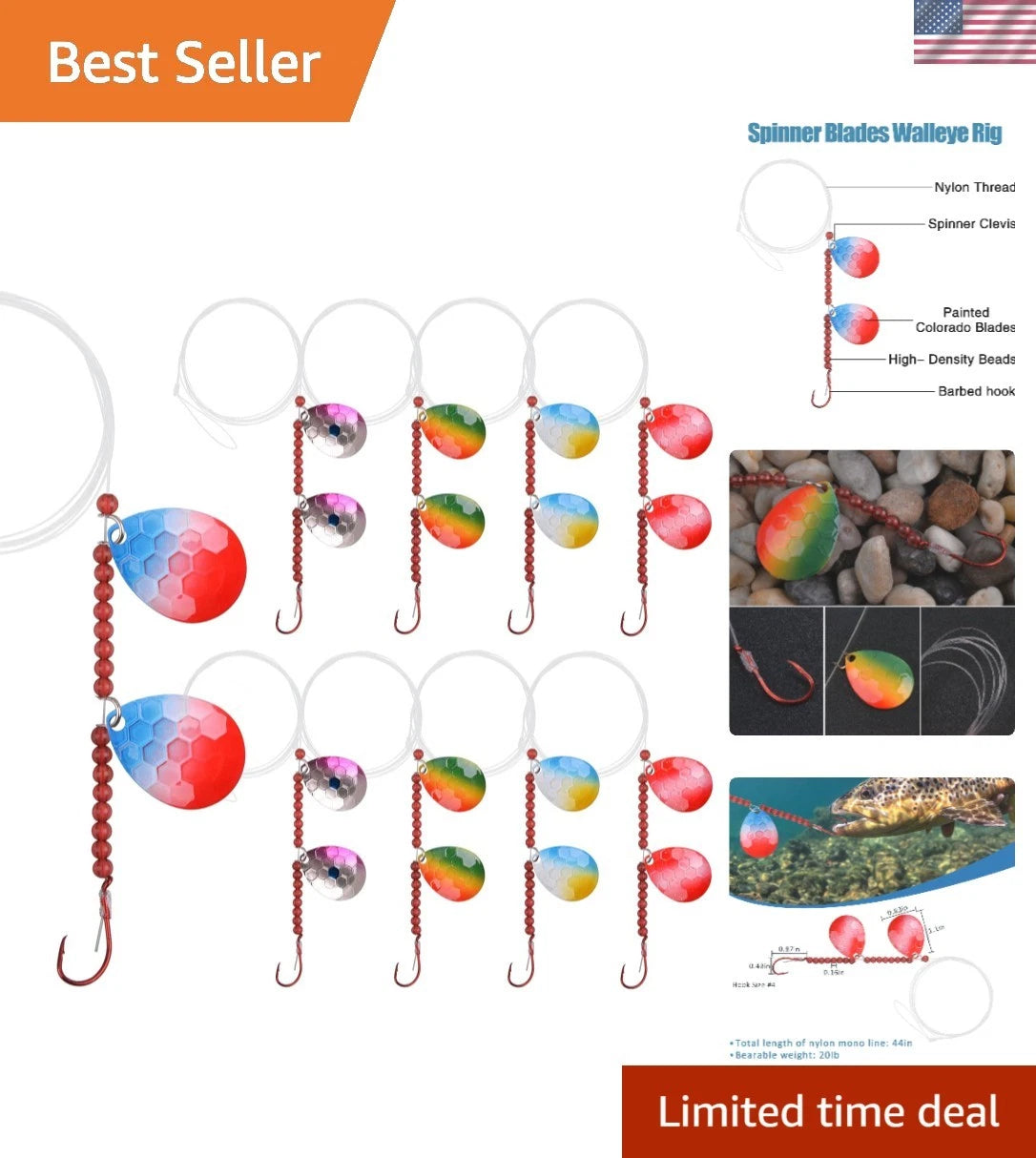 10-Piece Walleye Rig Kit with Hammered Blades for All Fish Species