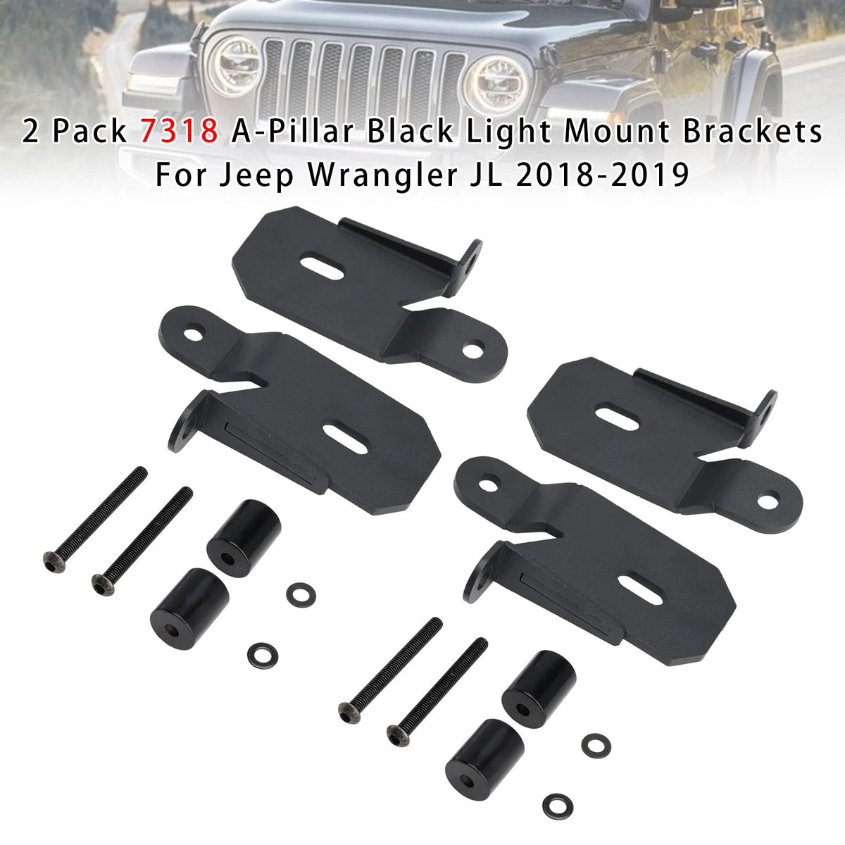 2X A-Pillar Black Light Mount Brackets for Jeep Wrangler JL (2018–2019) 7318