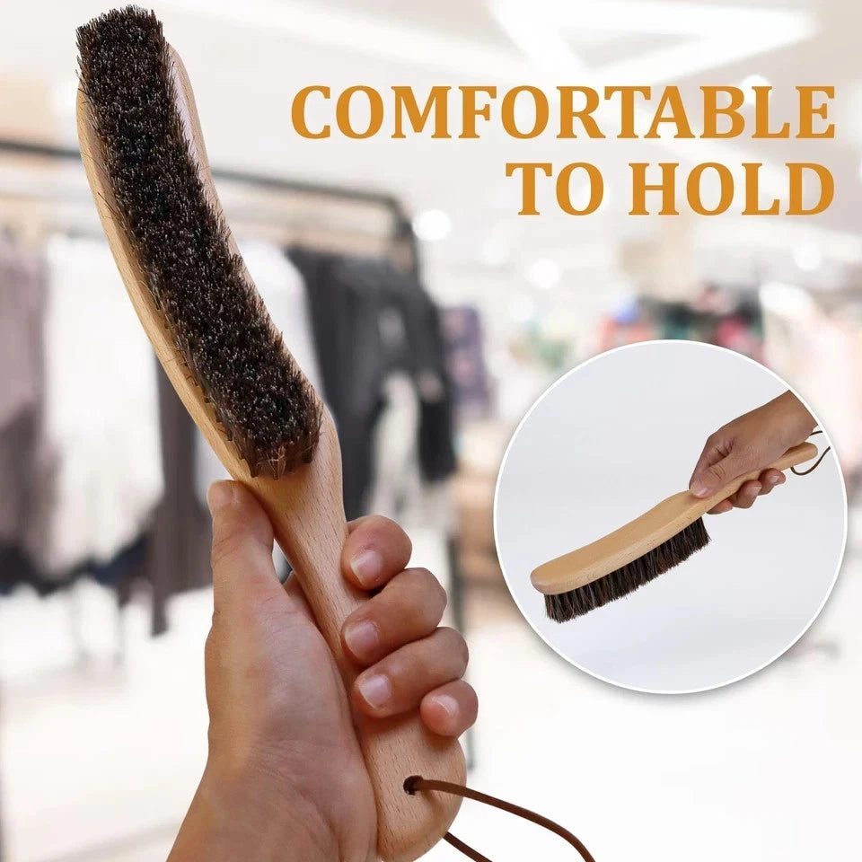 Lint Brush for Clothes with Soft Horse Hair Bristle, Large Beech Wood