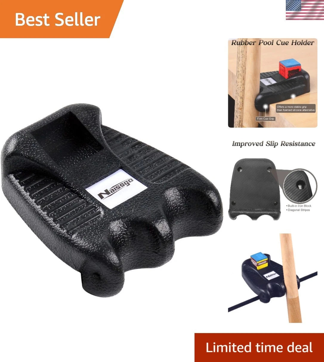 Rubber Pool Cue Stick Holder with Chalk Storage for Glossy Black Finish