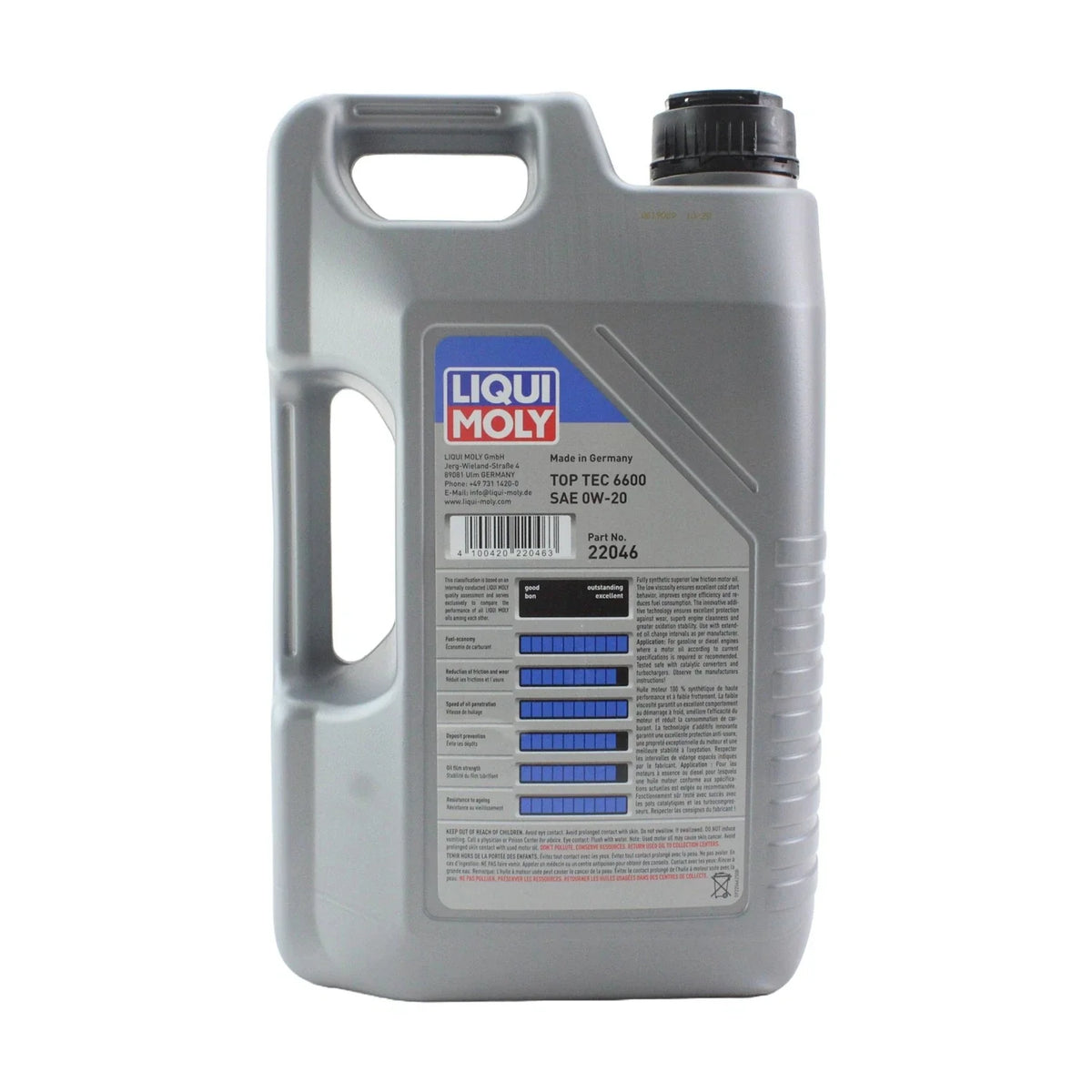 Set of 4 Liqui Moly Top Tec 6600 0W-20 Engine Motor Oil (20L)