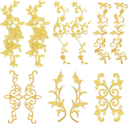 6 Pairs Gold Flower Embroidery Patches for Sewing Craft Decoration