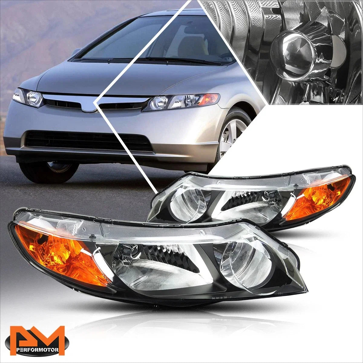 Headlight Assembly for Honda Civic Sedan (2006–2011) - Black Housing, Amber Signal