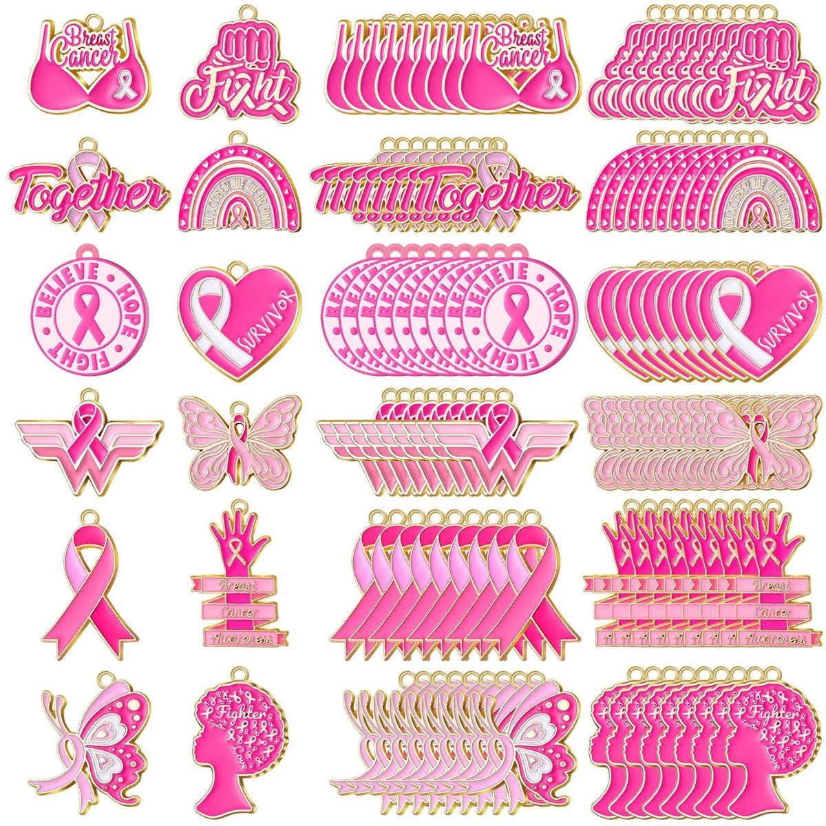 120 Pcs Breast Cancer Awareness Charms Pink Ribbon