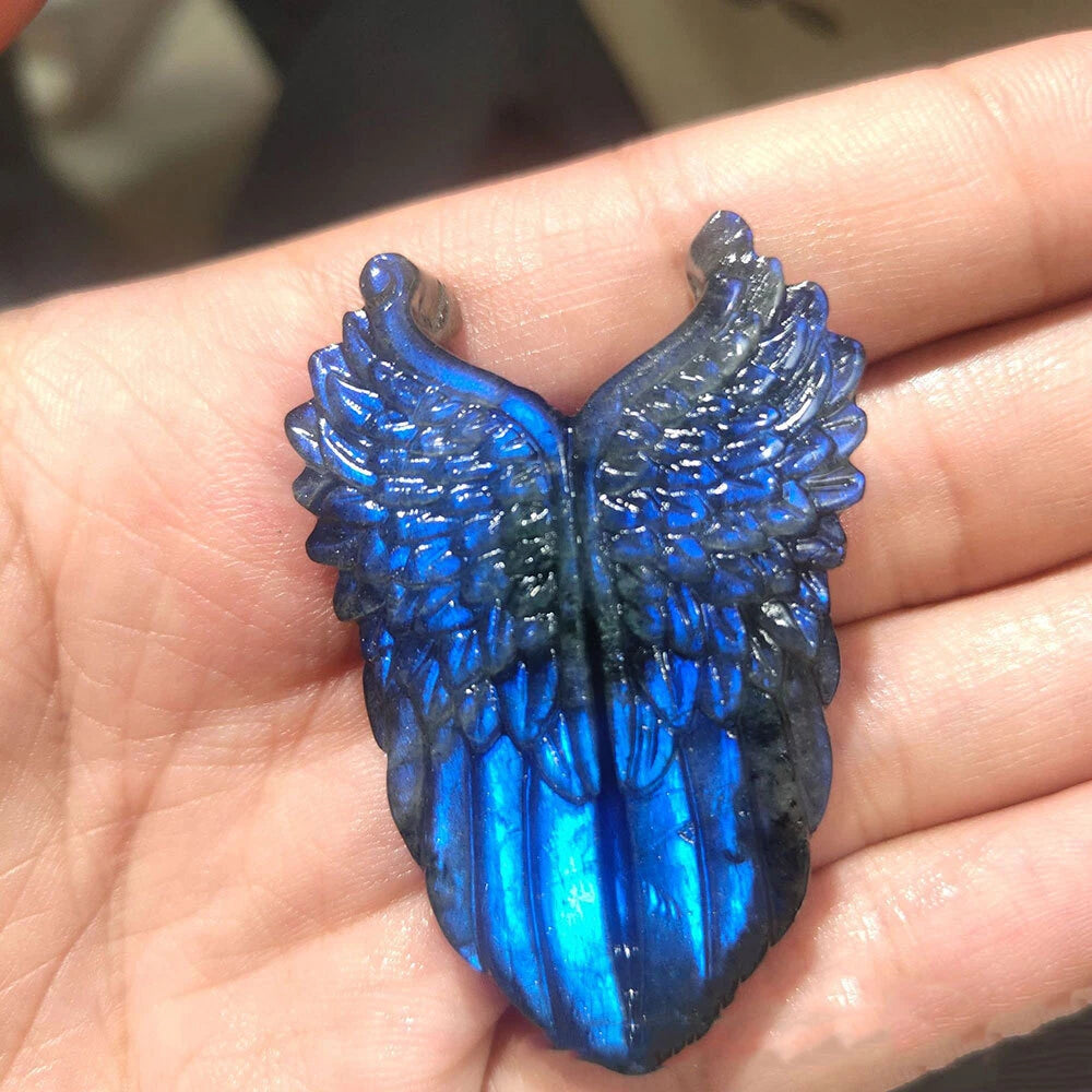 Natural Labradorite Wing Skull Quartz Crystal Healing Reiki