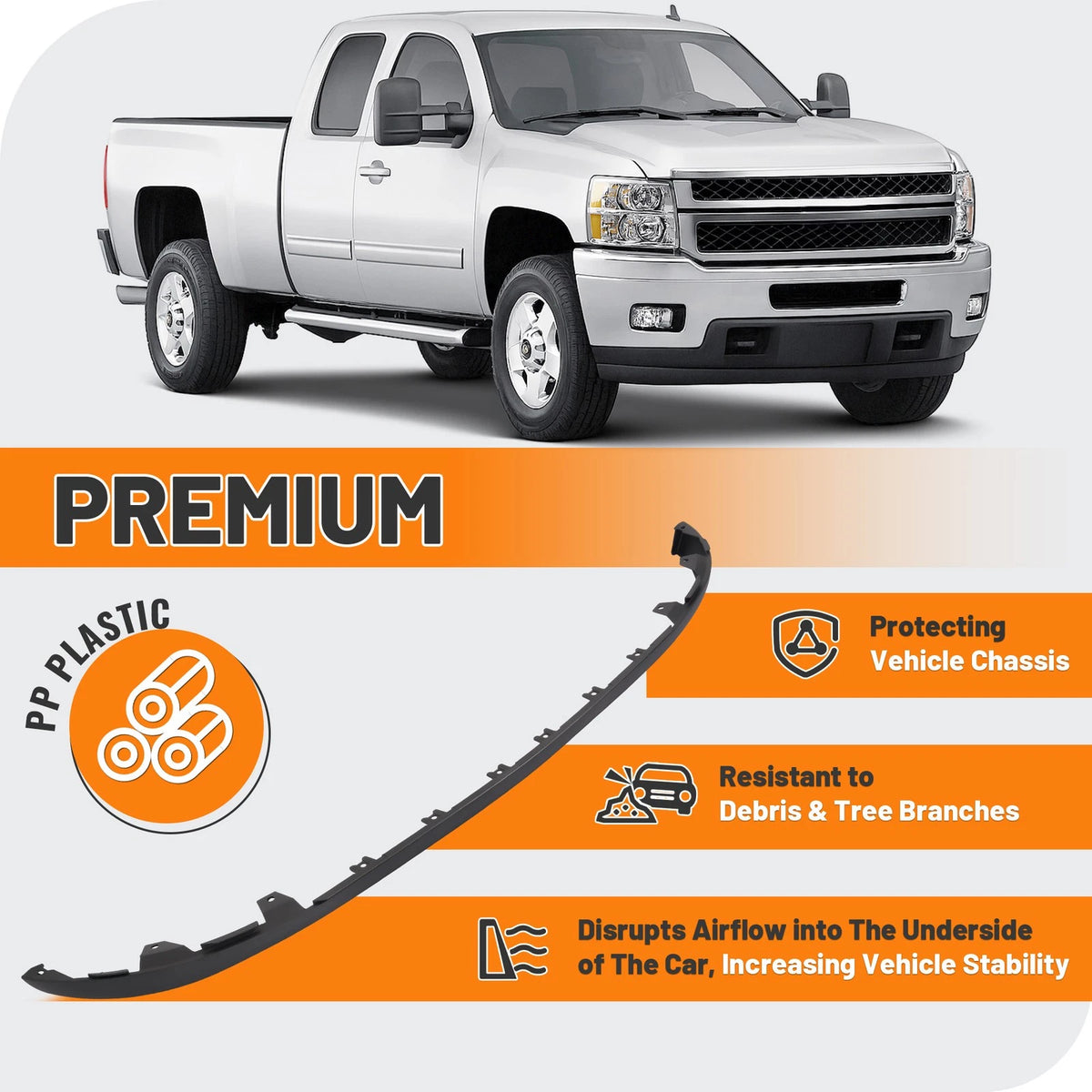 Front Bumper Valance Air Deflector for Chevrolet Silverado 2500HD 3500HD (2011–2014) - CON-A000284, Replace for 20845670, GM1095195