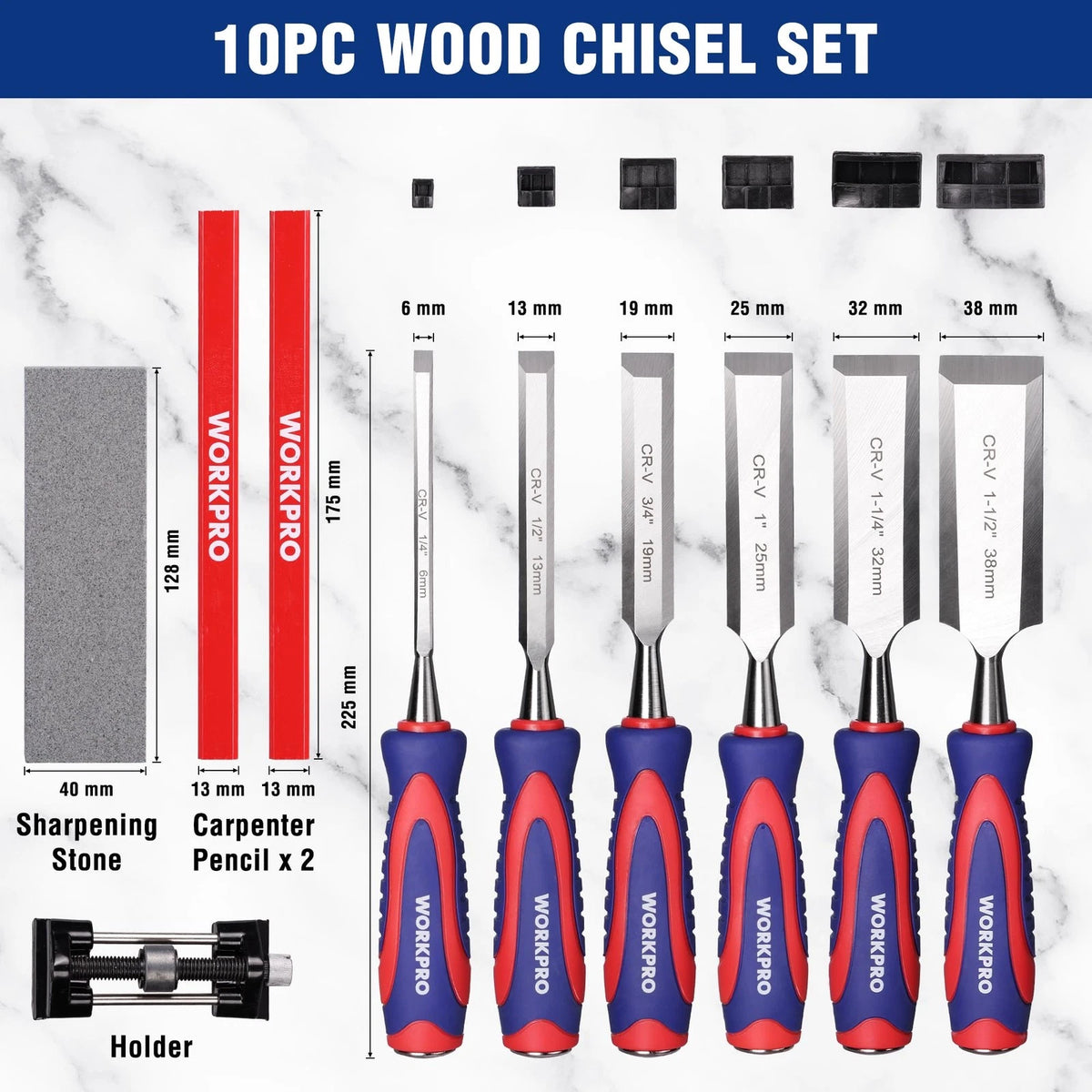 10-Piece Wood Chisel Set for Various Applications (No Specific Years)