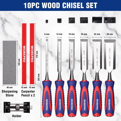 10-Piece Wood Chisel Set for Various Applications (No Specific Years)