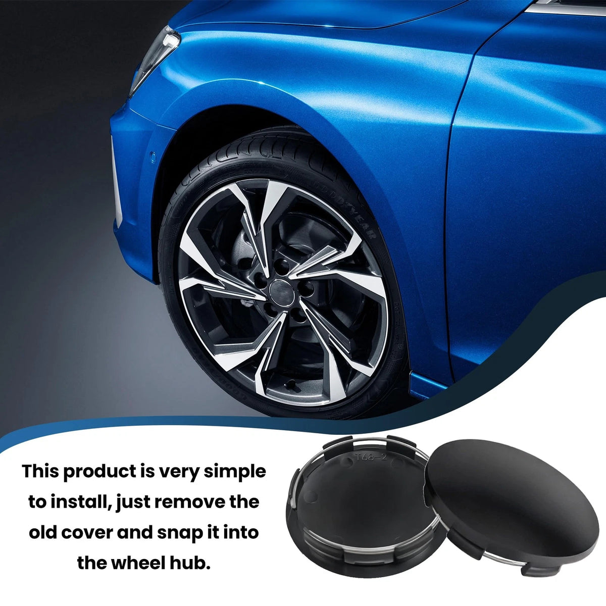 60mm Black Wheel Center Caps for (2.33 Inch Outer) - Set of 4