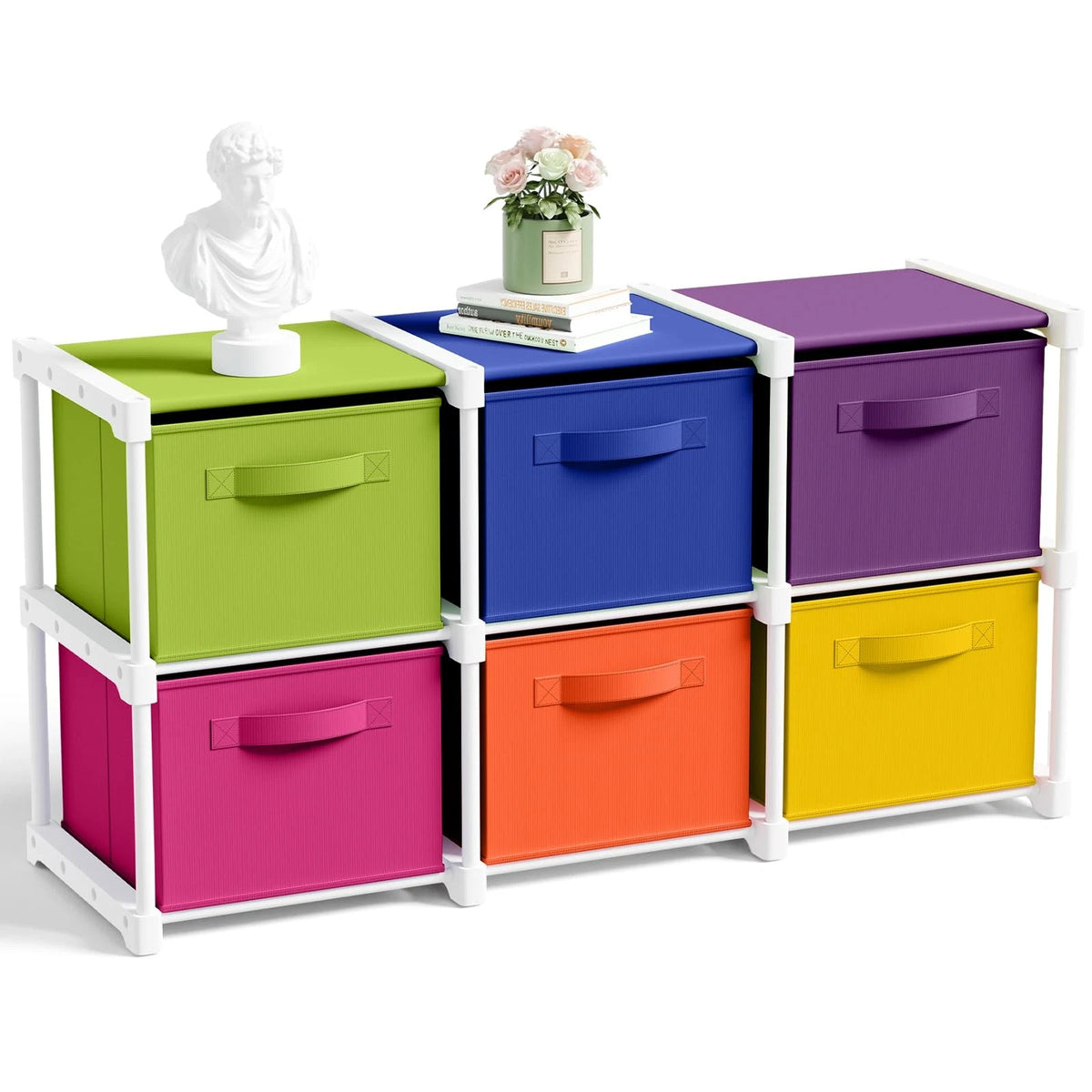 Large Cube Storage Organizer Shelf with 6 Bins for Home (14 Inch)