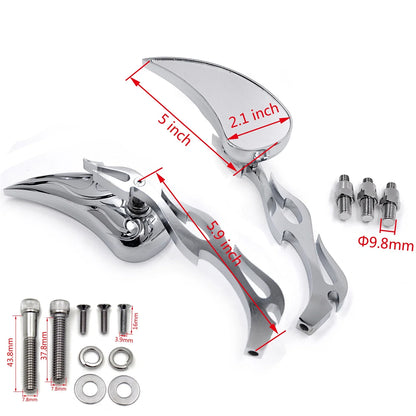 Billet Alloy Teardrop Flame Mirror for Harley Softail Fatboy Sportster
