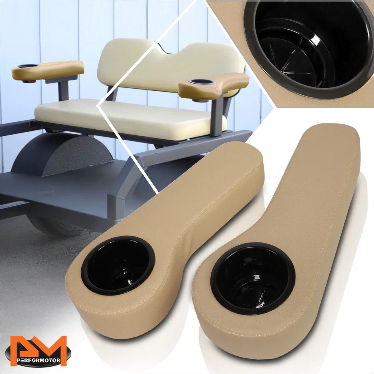 Brown Vinyl Rear Seat Arm Rest with Cup Holder for EZGO/Club Car/Yamaha Golf Carts