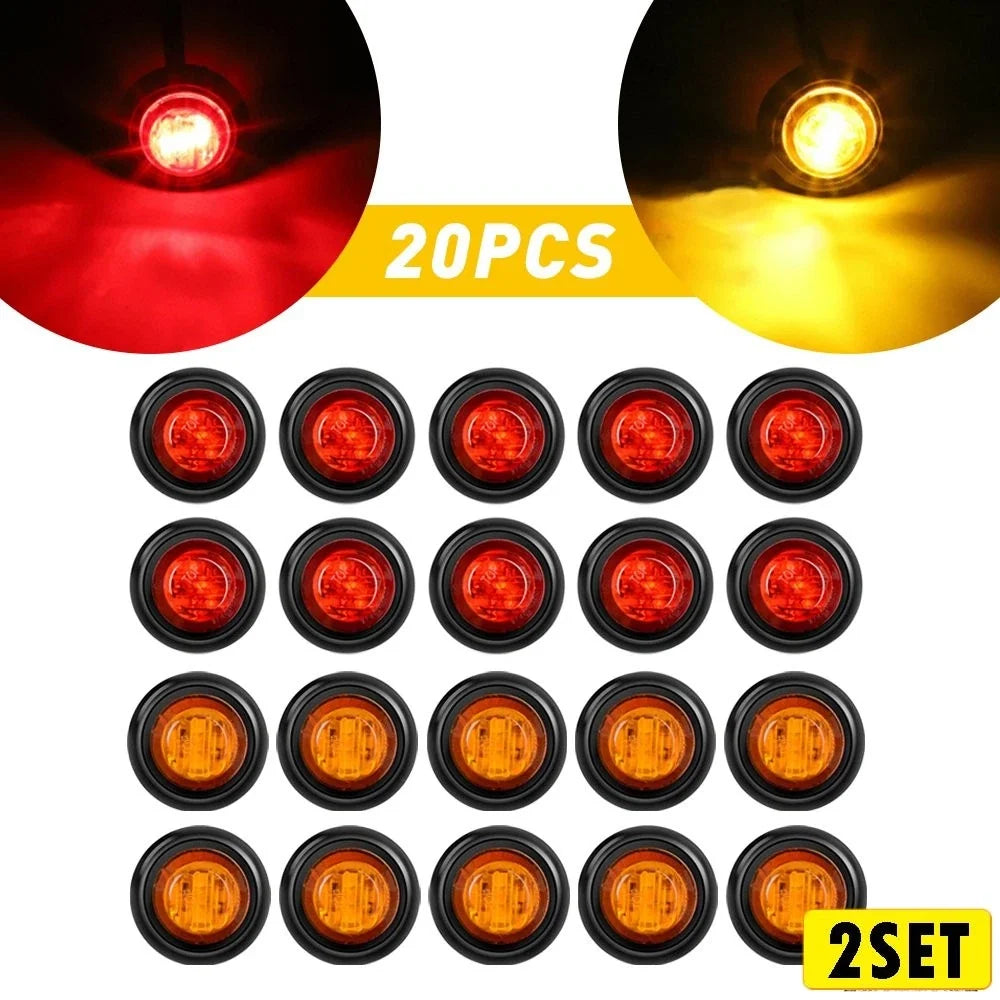 Set of 2 Red Amber Bullet LED Marker Side Lights for Trailer Truck (12V)