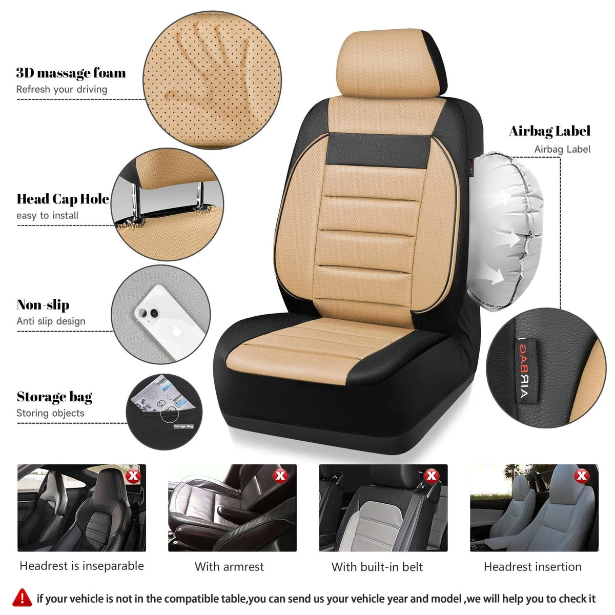 Set of 2 Faux Leather Car Seat Covers for Front Seats Universal Fit