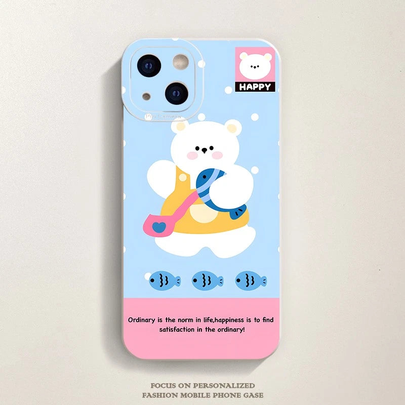 Cute Bear Happy Badge Case for iPhone 11-17 Pro Max