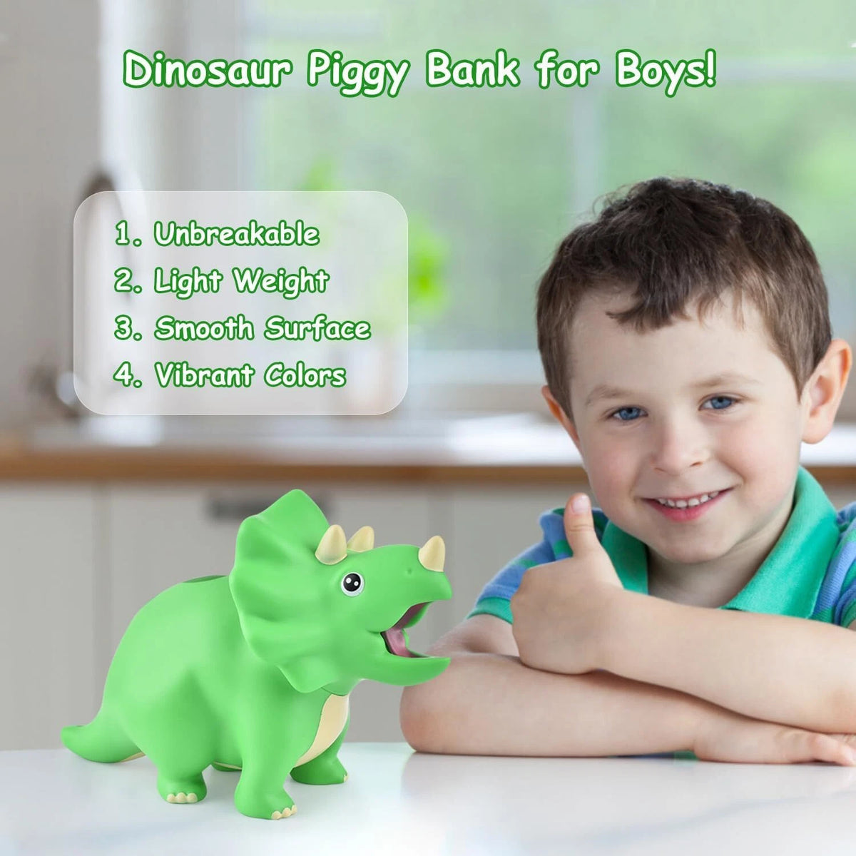Dinosaur Piggy Bank for Boys and Girls (Unbreakable Plastic)