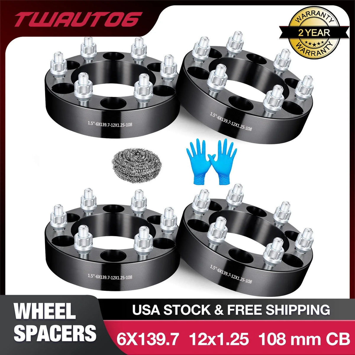 Wheel Spacers 1.5 in 6x139.7 for Nissan Titan Xterra (12x1.25)