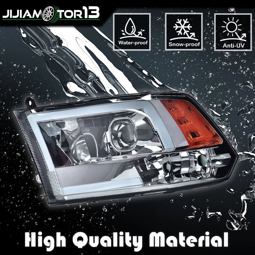 Black LED Tube Projector Headlights for Dodge Ram 1500 2500 3500 (2009–2012) - J-02HLA3715BSM, CH2502282, 55277409AF
