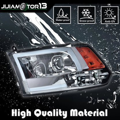 Black LED Tube Projector Headlights for Dodge Ram 1500 2500 3500 (2009–2012) - J-02HLA3715BSM, CH2502282, 55277409AF