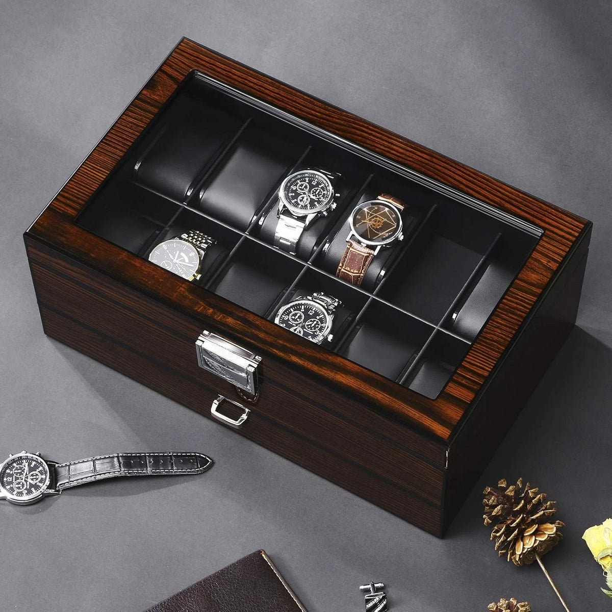 12 Slot Wooden Watch Box for Men (No Known Part Numbers)
