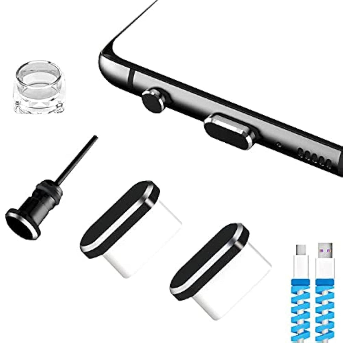 2X USB C Dust Plugs for Charging Port Cover Caps - Black