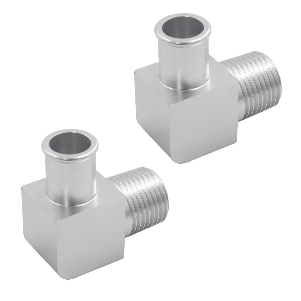 2X 90° Deg Heater Hose Fitting 1/2" NPT to 5/8" Hose Barb Chrome Billet Aluminum
