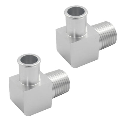 2X 90° Deg Heater Hose Fitting 1/2" NPT to 5/8" Hose Barb Chrome Billet Aluminum