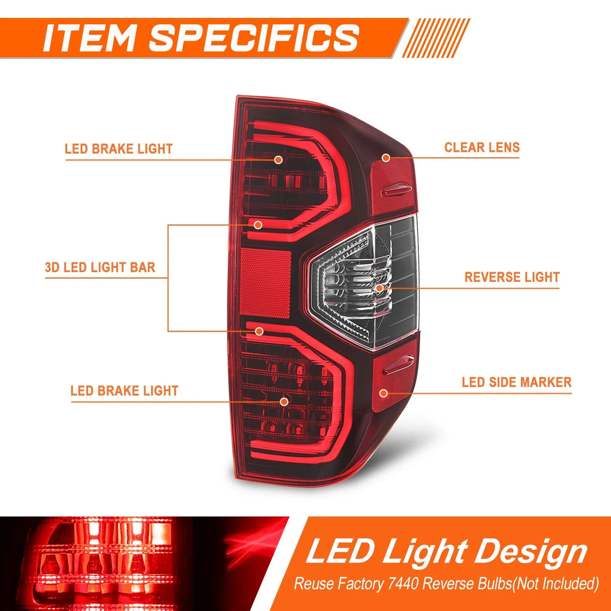 Set of 2 LED Tail Lights for Toyota Tundra (2014–2021) Black Housing Red Lens