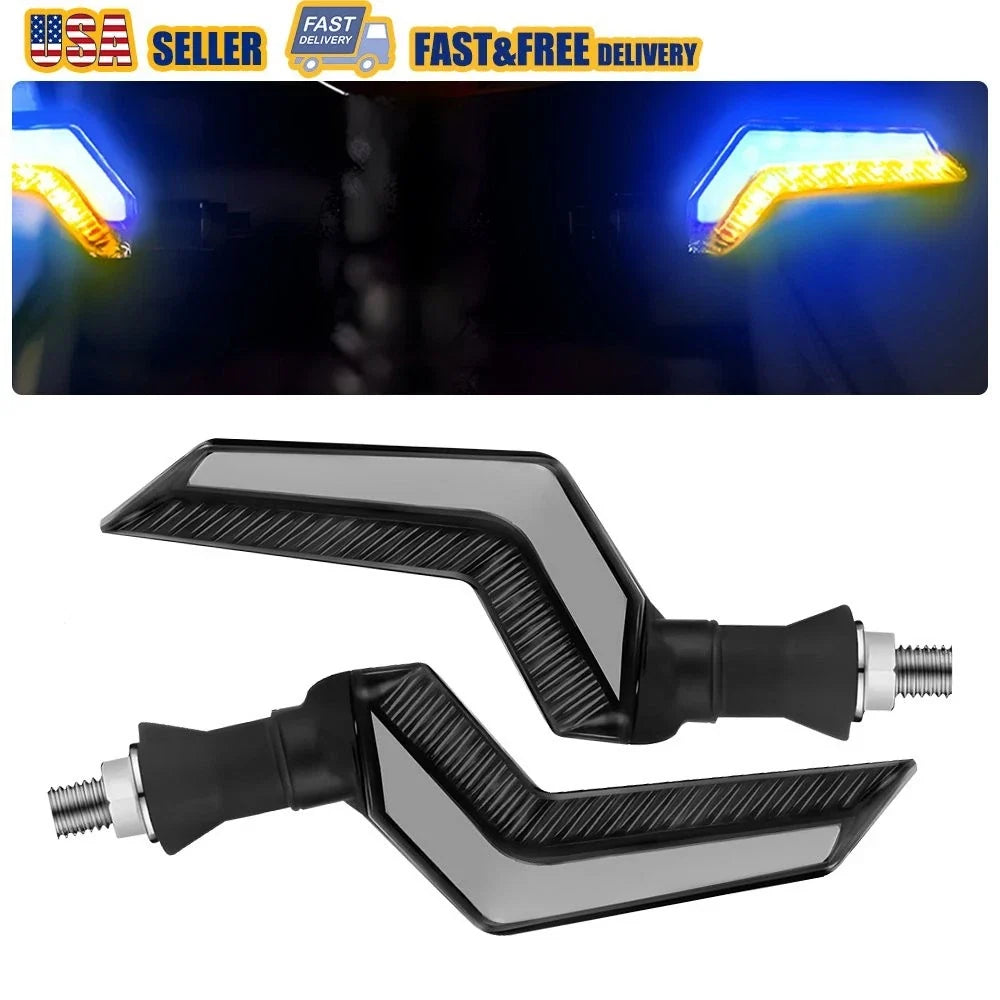 2X Universal Black LED Blinker Turn Signals for Motorcycle (Amber + Blue)