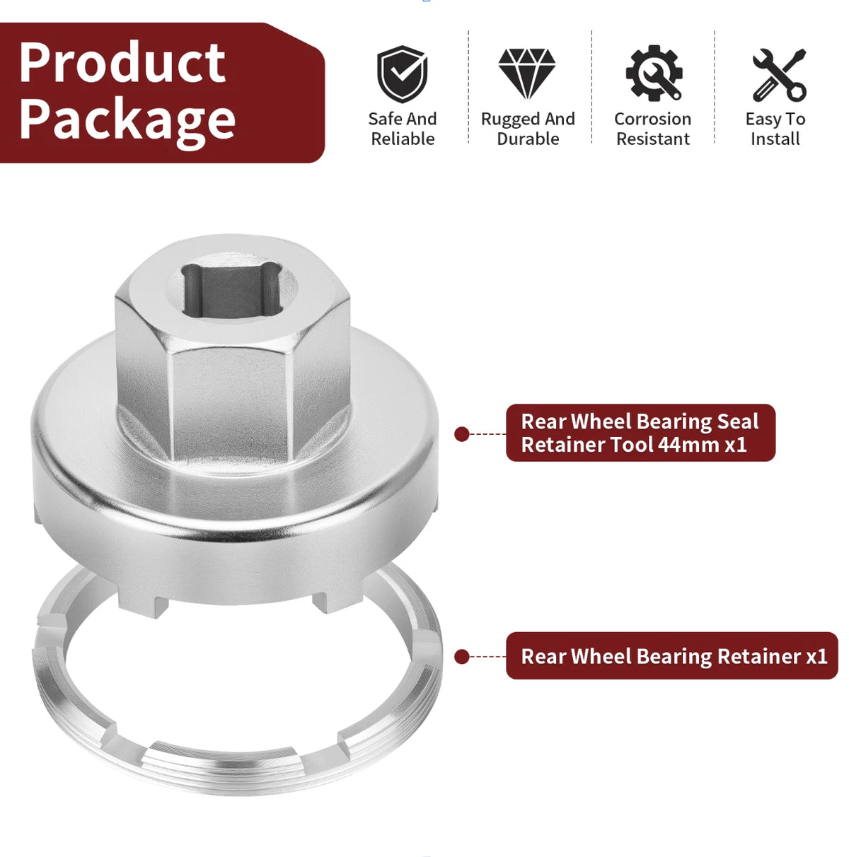 Rear Wheel Bearing Retainer w/ Tool 44mm for Honda CR500R (1984–2001) 41231-KZ4-000, 08-0228