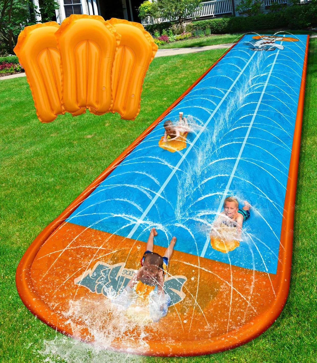 22ft Slip and Slide for Kids Backyard - 3 Racing Lanes with Sprinkler