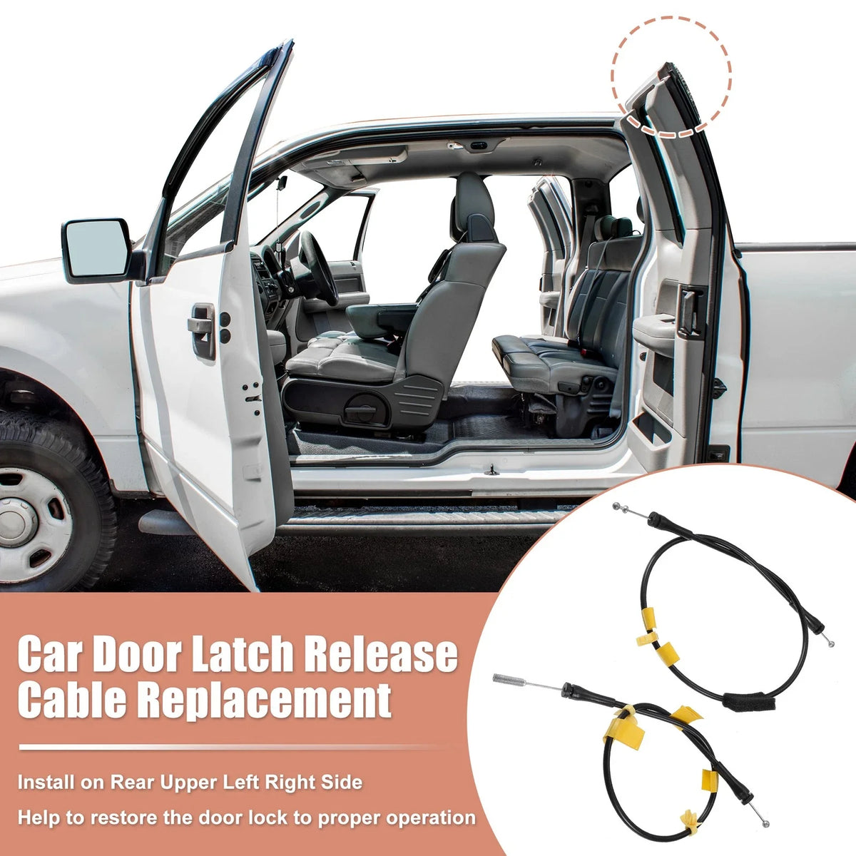 2X Rear Upper LH RH Door Latch Release Cable for Ford F150 (2004–2008) 8L3Z18264A00B