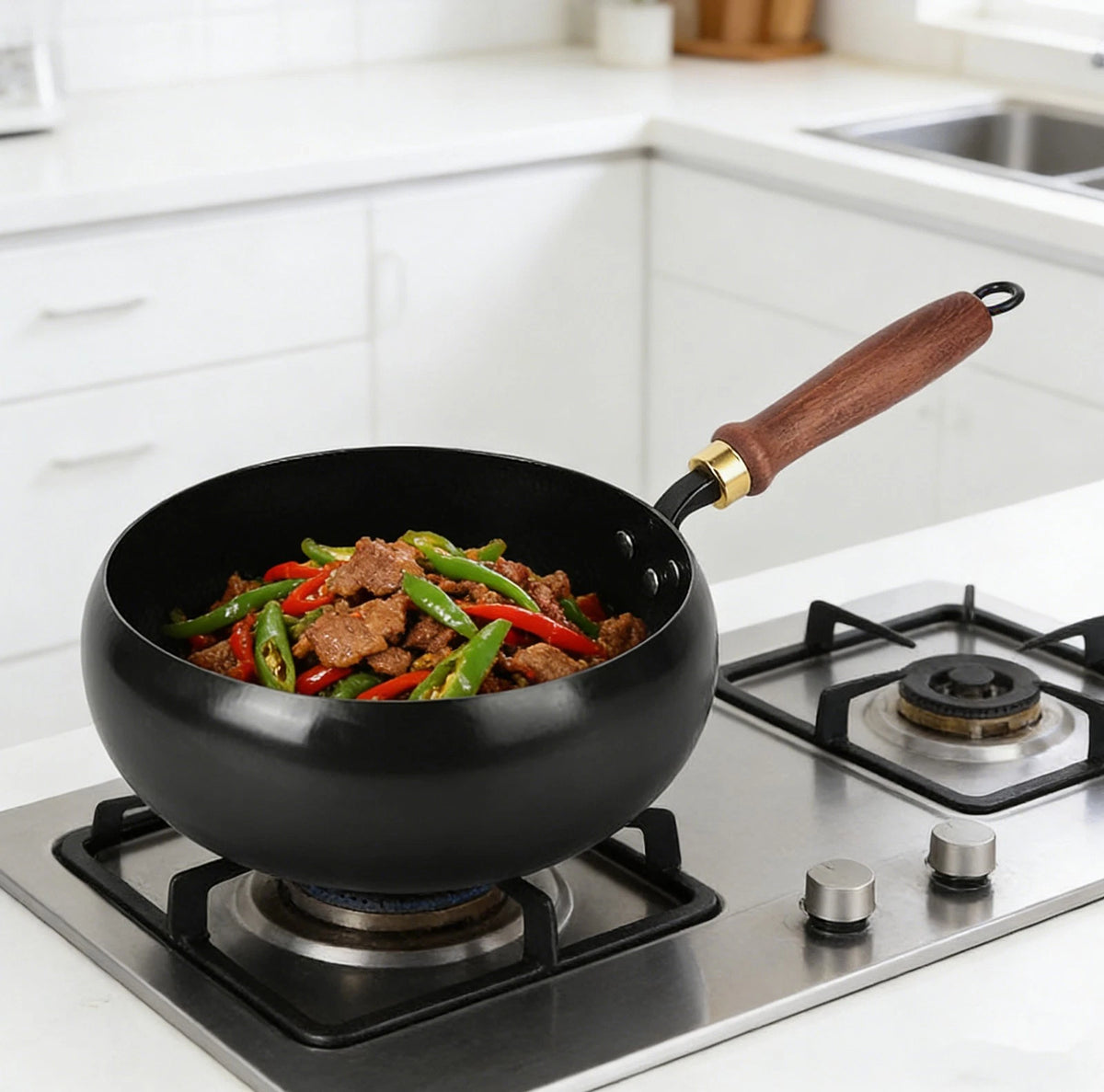 28cm Hand-Forged Hammered Wok for Chinese Stir-Fry (No Part Numbers)
