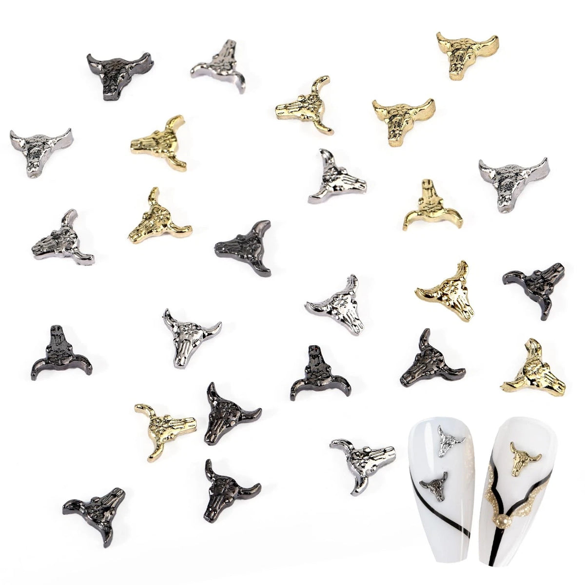 50pcs Bull Head Nail Charms for Western Cowboy Style (Halloween)