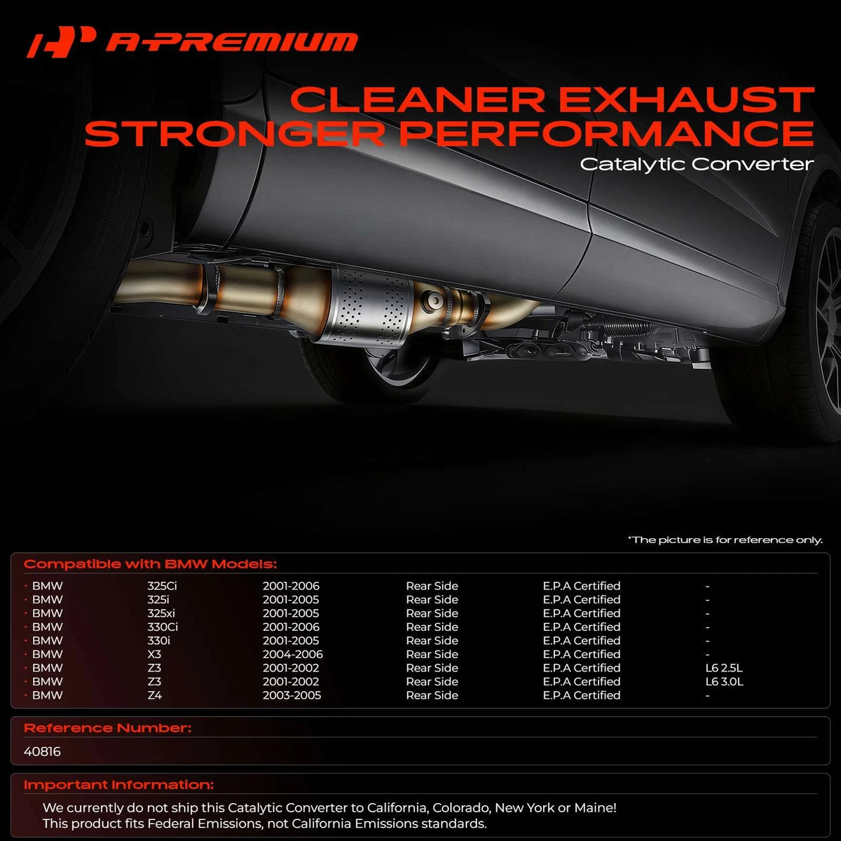 A-Premium Rear Side Catalytic Converter for BMW E46 330Ci 325Ci 330i (2001–2006) 40816