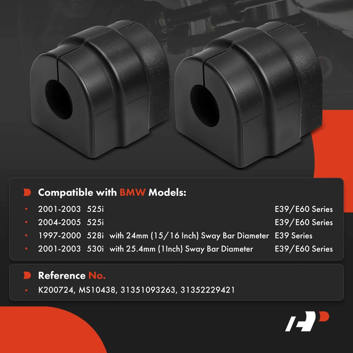 2X Front Sway Bar Bushing Kit for BMW 525i 528i 530i (2001–2005) 31351093263, 31352229421, MS10438