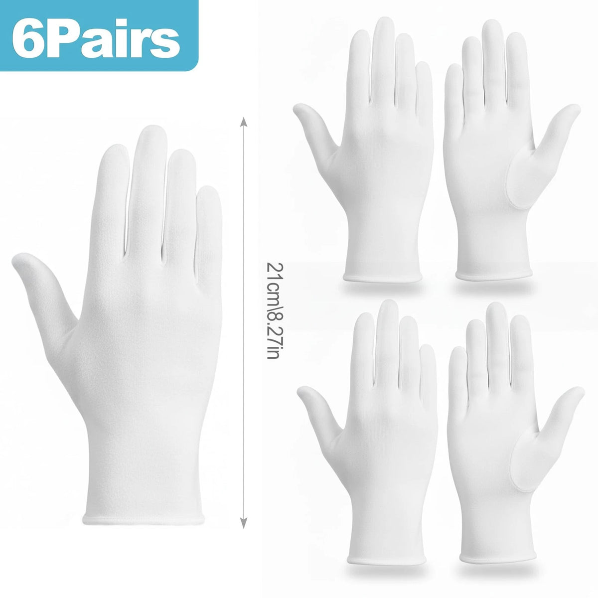 6 Pairs White Cotton Gloves for Jewelry & Art Handling (Medium)