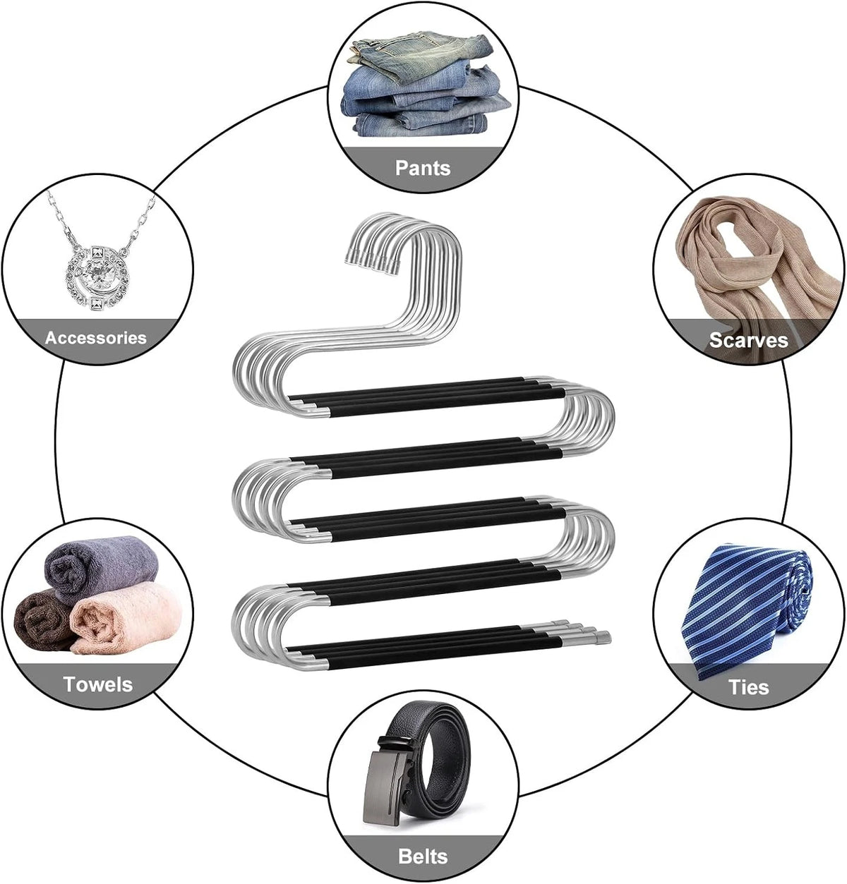 4X Stainless Steel Non-Slip Pants Hangers for Space Saving