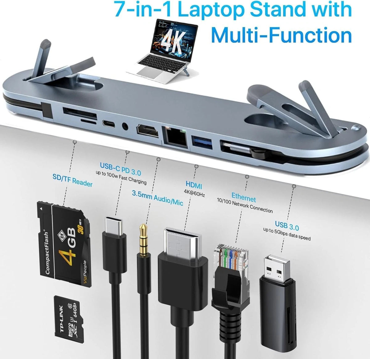 7-in-1 Type C Dock Hub for MacBook DELL HP (No Known Part Numbers)