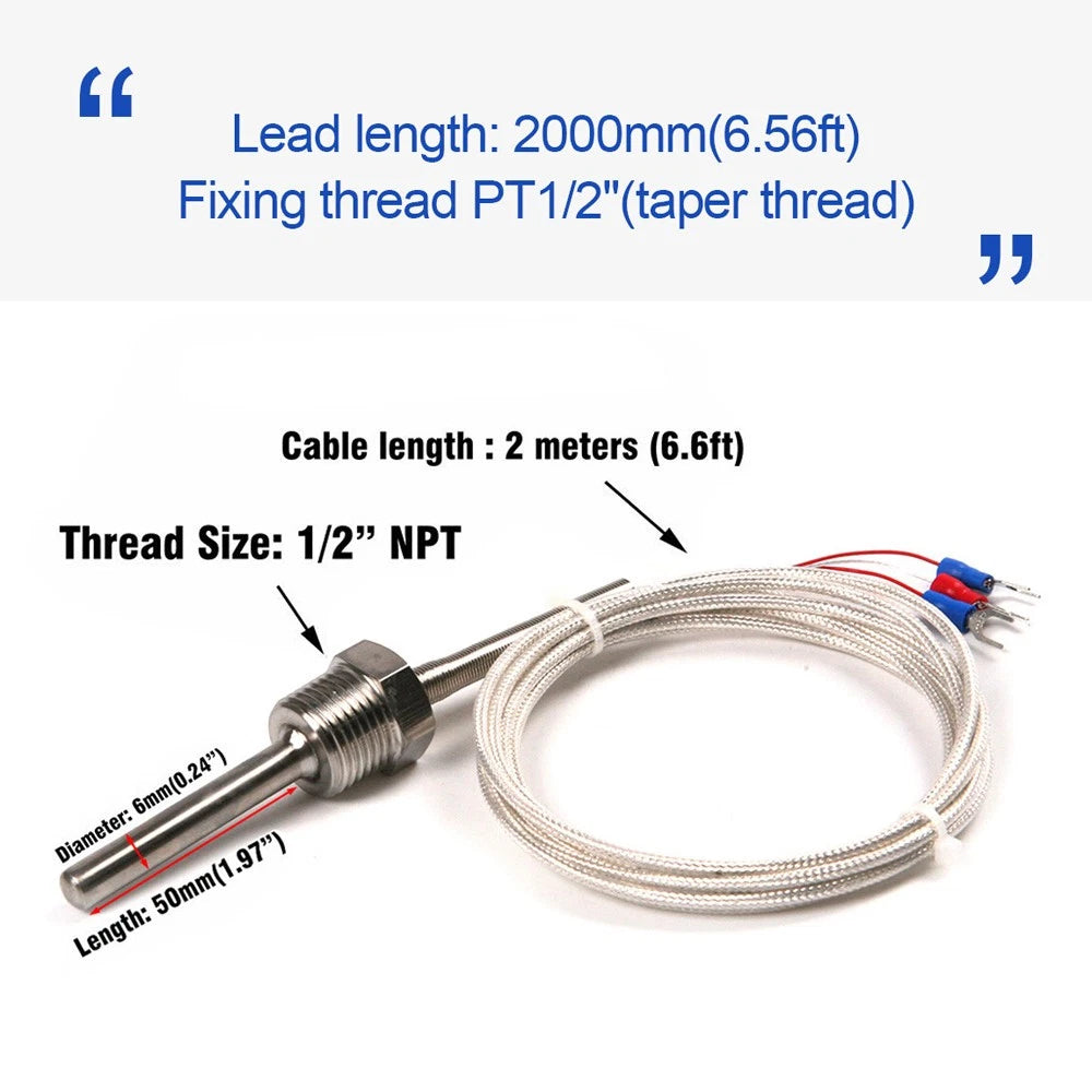 2X Temperature Sensor Probe for RTD PT100 (1/2" NPT Threads)
