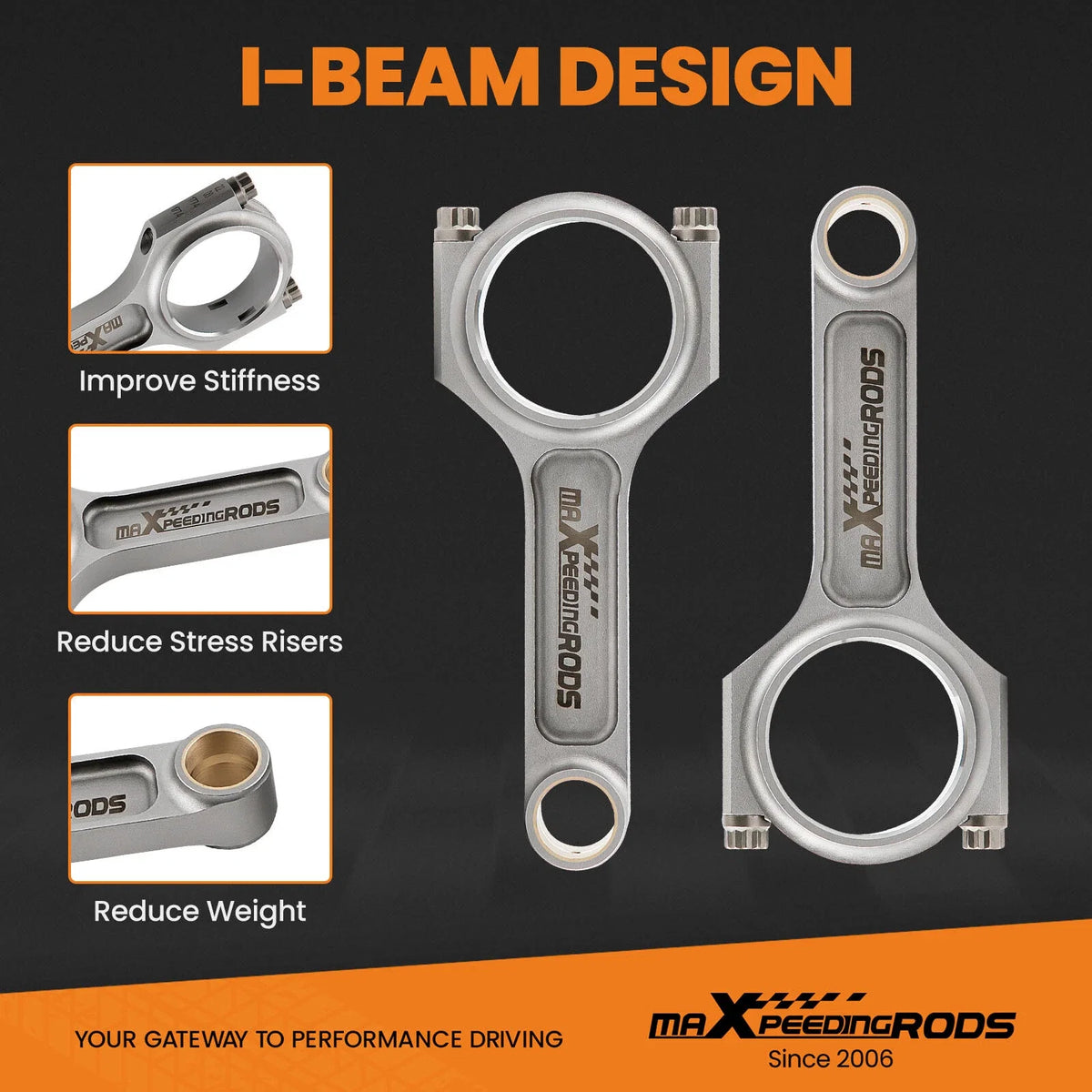 Set of 4 I-Beam Connecting Rods + ARP 2000 Bolts for Honda B18A B18B B20A B20Z (1990–2001)