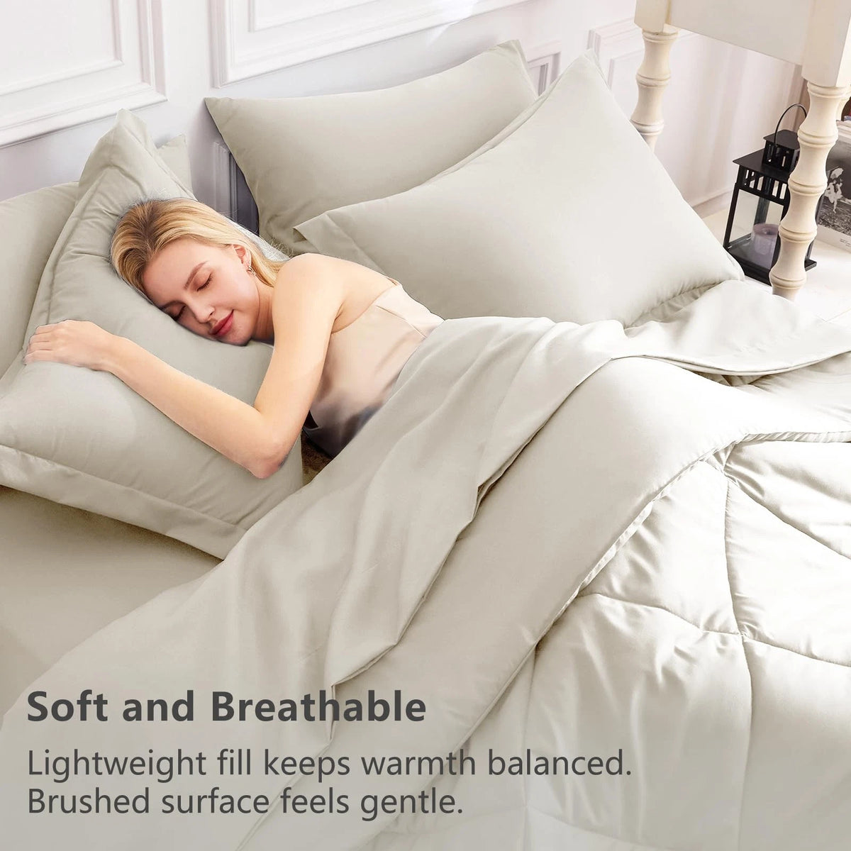 CozyLux Queen Comforter Set - Oatmeal (Bed in a Bag)