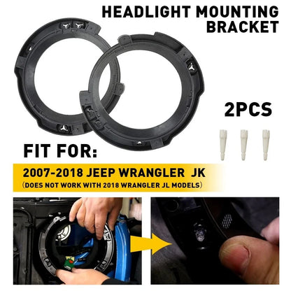 2X Headlight Mount Ring Base Bracket Bucket for Jeep JK Wrangler (2007–2018)