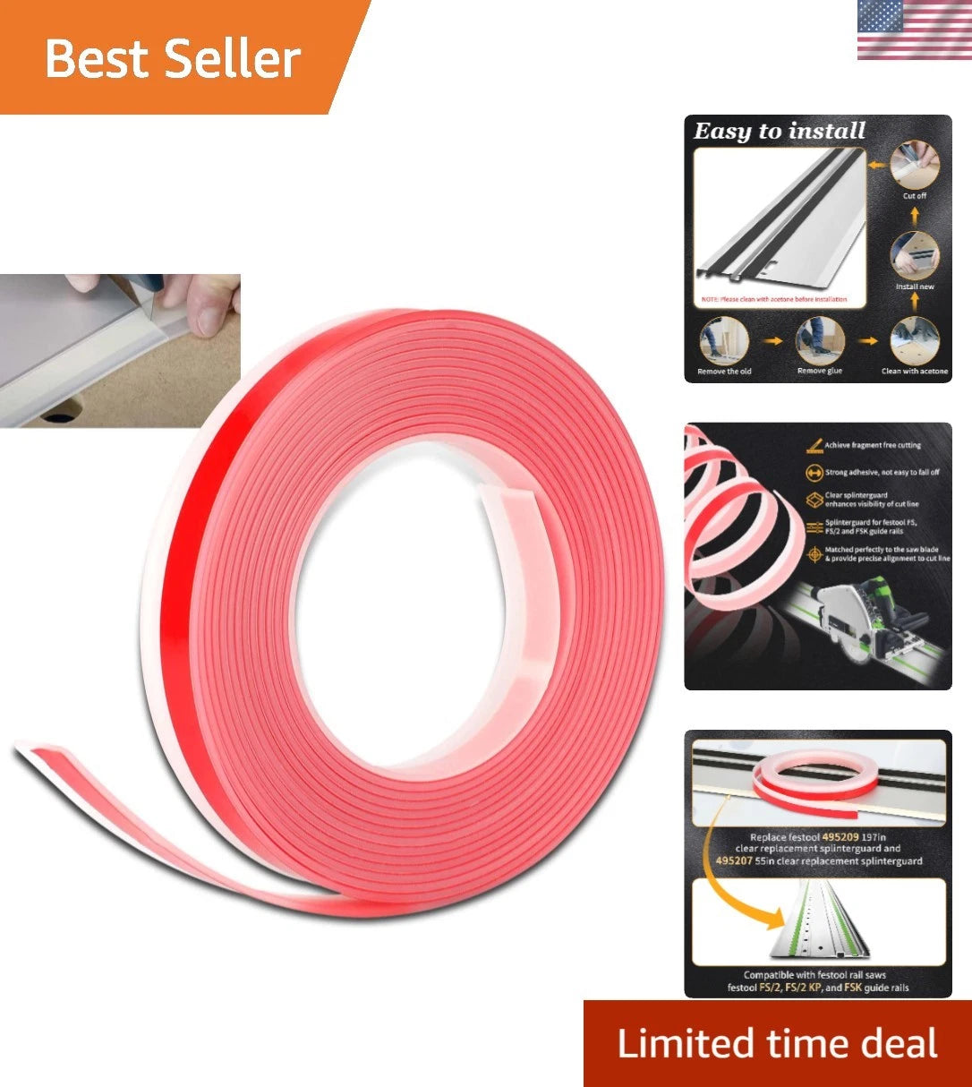 Clear Self-Adhesive Splinter Guard Strip for Festool Guide Rails (200in)