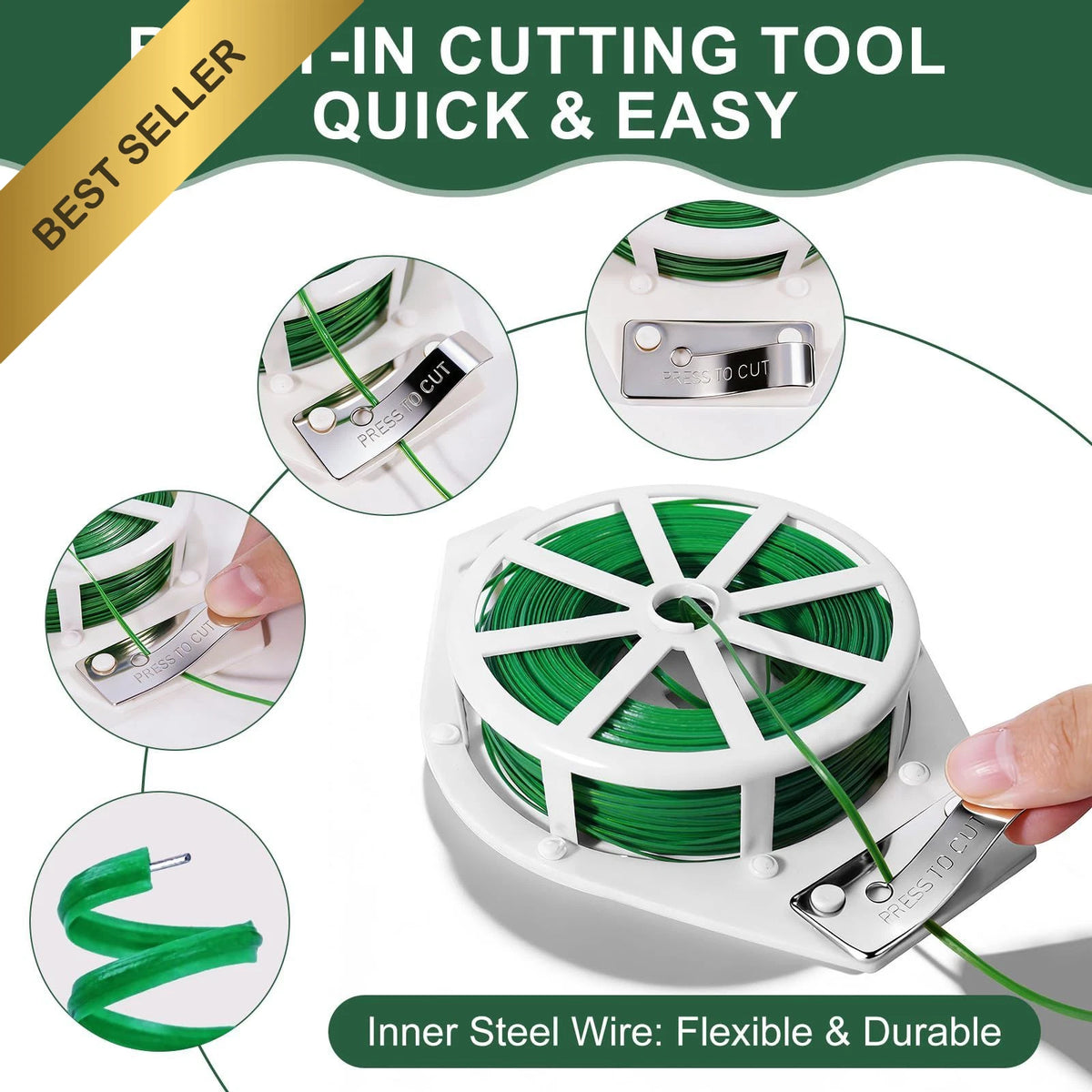 Green Twist Ties with Cutter for Gardening (262ft)