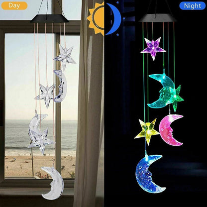 LED Solar Wind Chimes Lights - Color Changing Moon & Star Garden Decor